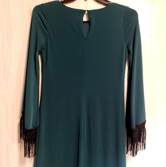 New York & Company Green Bell Sleeve Fringe Dress - Picture 2 of 8